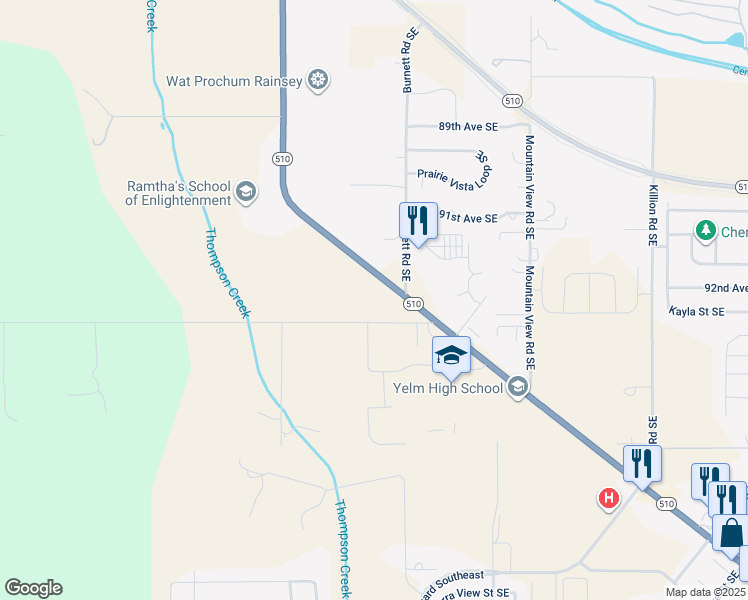 map of restaurants, bars, coffee shops, grocery stores, and more near 14711 Washington 510 in Yelm