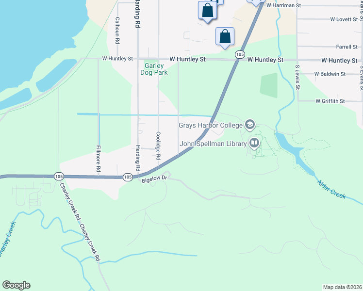 map of restaurants, bars, coffee shops, grocery stores, and more near 1911 Washington 105 in Aberdeen