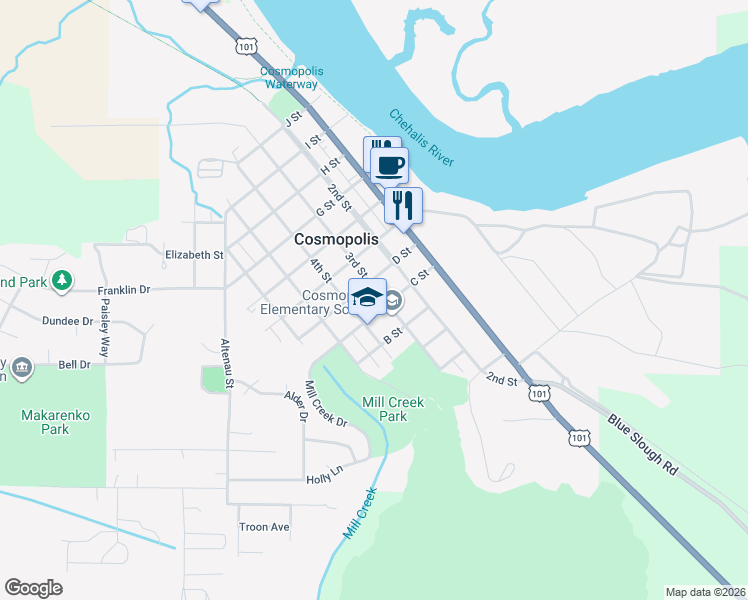 map of restaurants, bars, coffee shops, grocery stores, and more near 1329 4th Street in Aberdeen