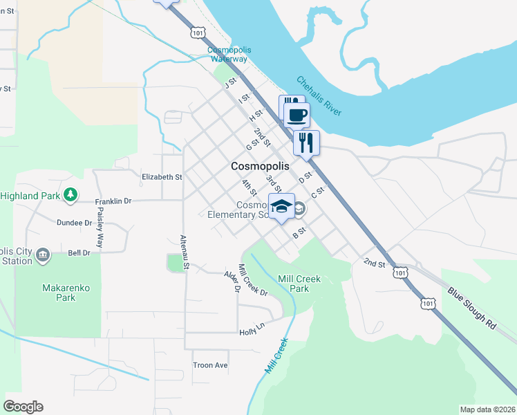 map of restaurants, bars, coffee shops, grocery stores, and more near 1303 5th Street in Aberdeen