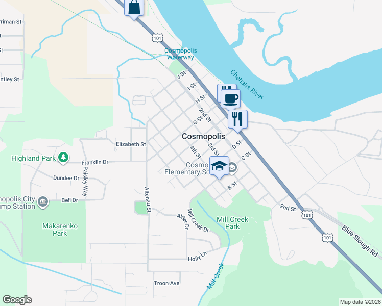 map of restaurants, bars, coffee shops, grocery stores, and more near 414 F Street in Aberdeen