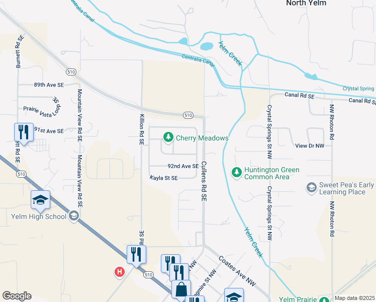 map of restaurants, bars, coffee shops, grocery stores, and more near 15420 Callie Avenue Southeast in Yelm