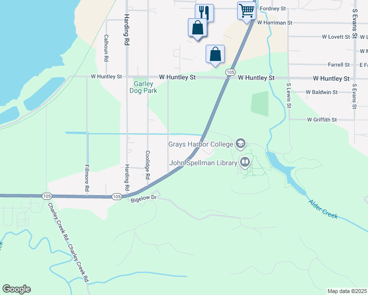 map of restaurants, bars, coffee shops, grocery stores, and more near 1731 South Boone Street in Aberdeen