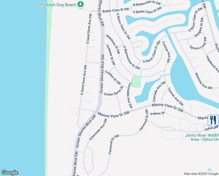 map of restaurants, bars, coffee shops, grocery stores, and more near 472 Moose Court in Ocean Shores