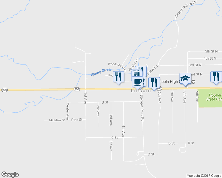 map of restaurants, bars, coffee shops, grocery stores, and more near 237 Highway 200 in Lincoln