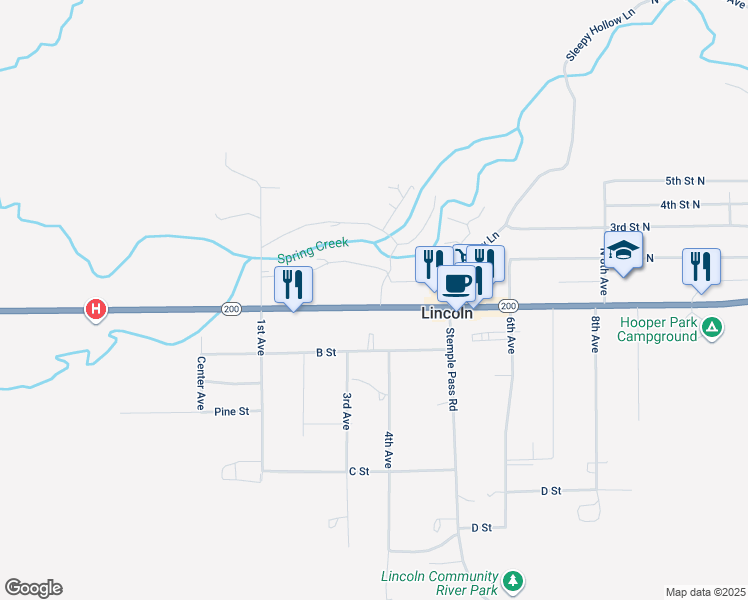 map of restaurants, bars, coffee shops, grocery stores, and more near 153 Spring Creek Lane in Lincoln