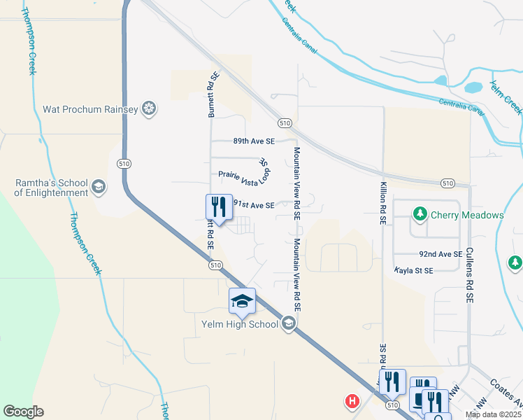 map of restaurants, bars, coffee shops, grocery stores, and more near 14855 91st Avenue Southeast in Yelm