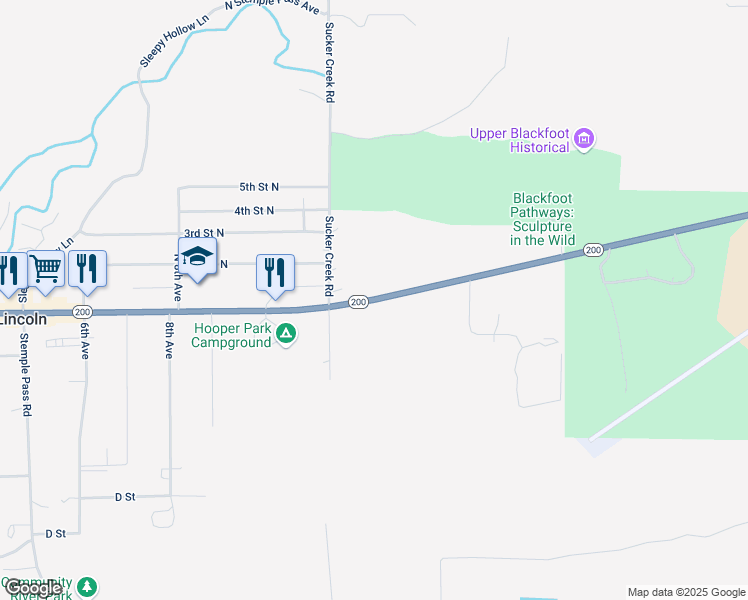 map of restaurants, bars, coffee shops, grocery stores, and more near Montana 200 in Lincoln