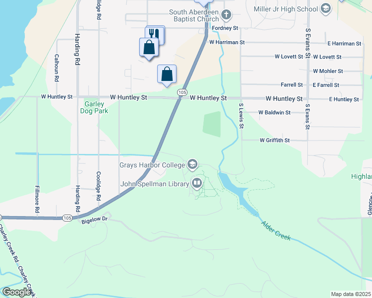map of restaurants, bars, coffee shops, grocery stores, and more near 1620 Edward P Smith Drive in Aberdeen
