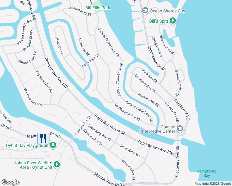 map of restaurants, bars, coffee shops, grocery stores, and more near 880 Mount Olympus Avenue Southeast in Ocean Shores