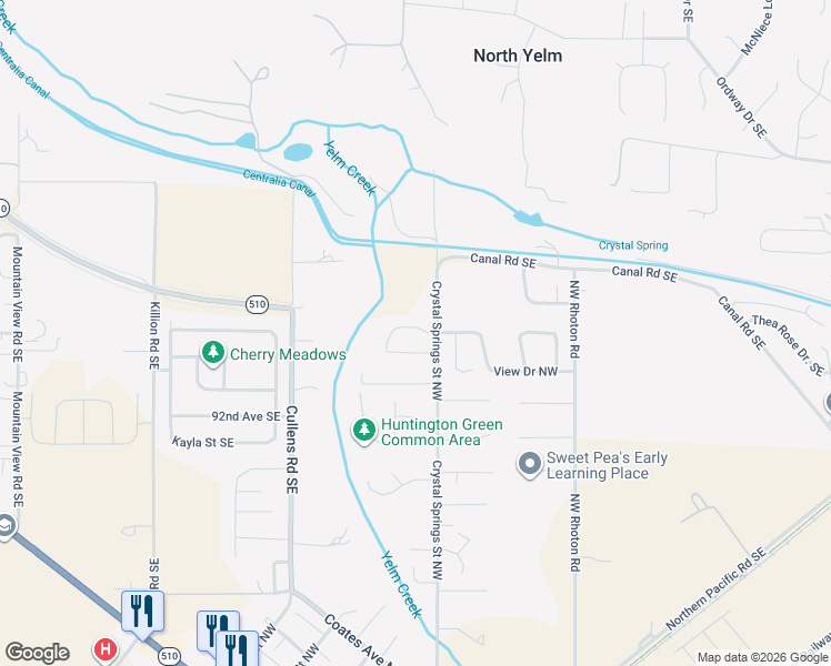 map of restaurants, bars, coffee shops, grocery stores, and more near 15716 View Drive Court Southeast in Yelm