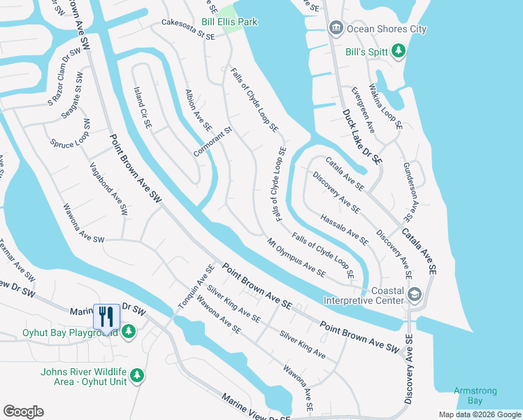 map of restaurants, bars, coffee shops, grocery stores, and more near 880 Mount Olympus Avenue Southeast in Ocean Shores