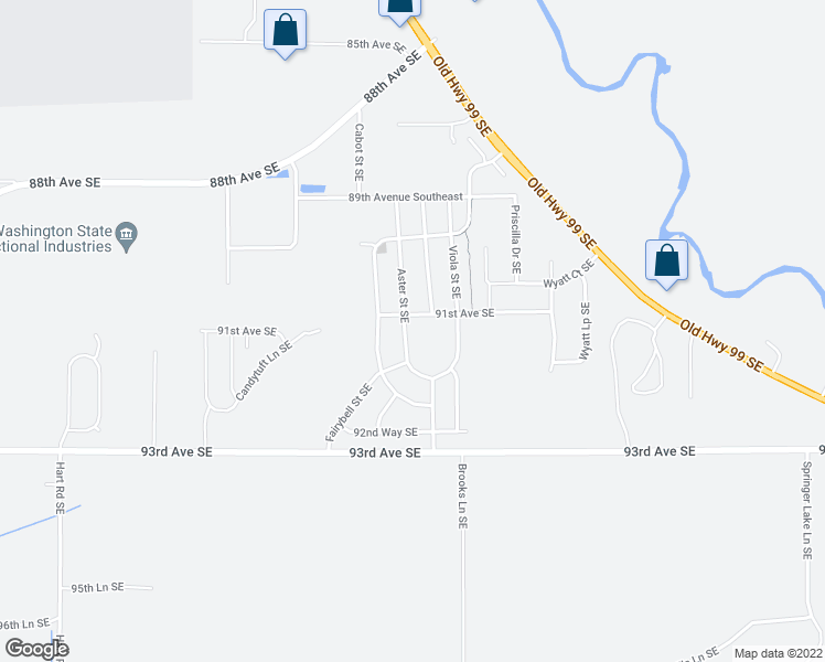 map of restaurants, bars, coffee shops, grocery stores, and more near 9108 Aster Street Southeast in Tumwater
