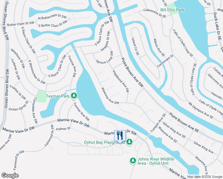 map of restaurants, bars, coffee shops, grocery stores, and more near 837 Whale Ct SW in Ocean Shores