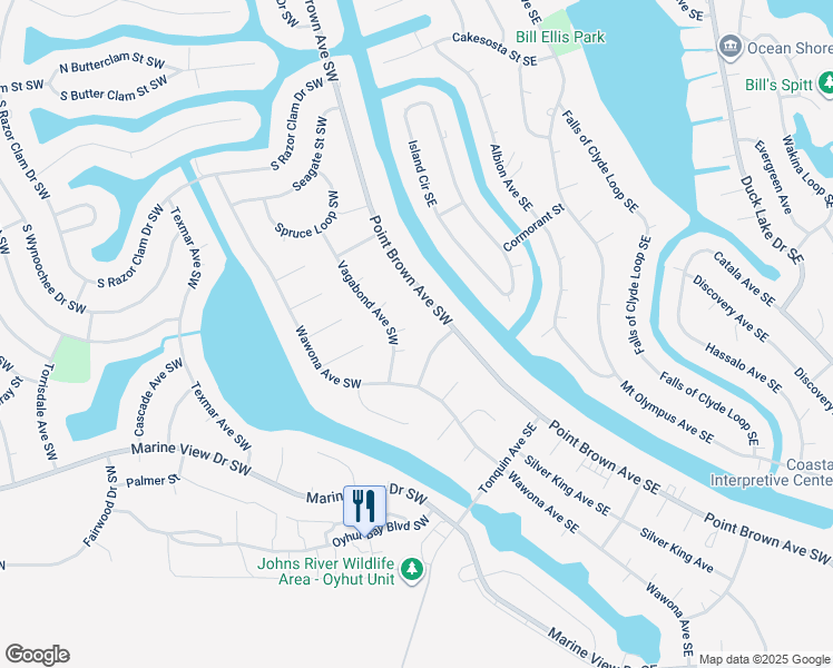 map of restaurants, bars, coffee shops, grocery stores, and more near 861 Willow Court Southwest in Ocean Shores