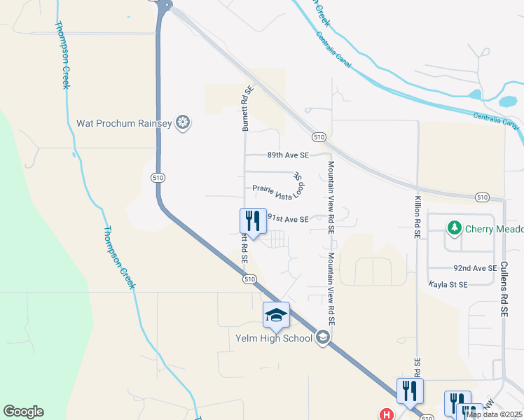 map of restaurants, bars, coffee shops, grocery stores, and more near 14726 91st Avenue Southeast in Yelm