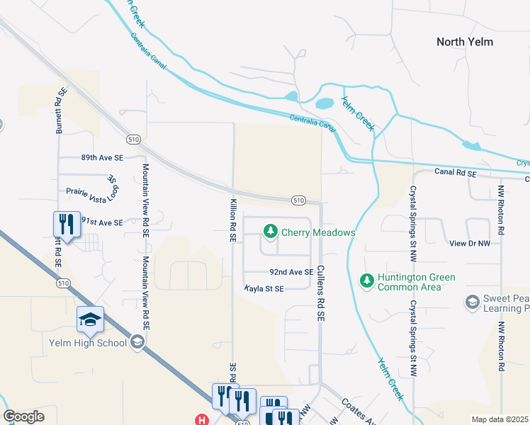 map of restaurants, bars, coffee shops, grocery stores, and more near 15330 Chad Drive Southeast in Yelm