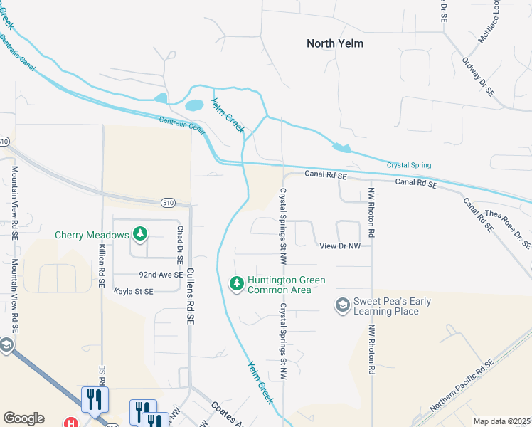 map of restaurants, bars, coffee shops, grocery stores, and more near 15716 View Drive Court Southeast in Yelm