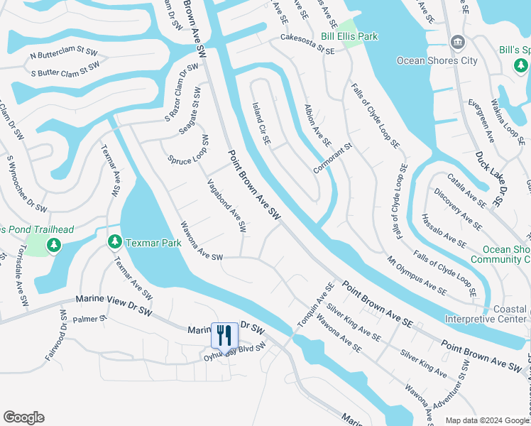 map of restaurants, bars, coffee shops, grocery stores, and more near 861 Willow Court Southwest in Ocean Shores