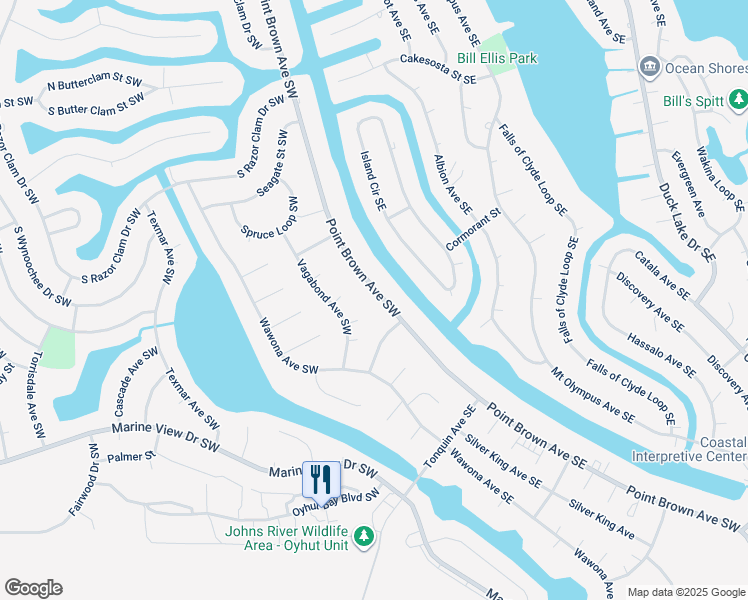 map of restaurants, bars, coffee shops, grocery stores, and more near 861 Willow Court Southwest in Ocean Shores