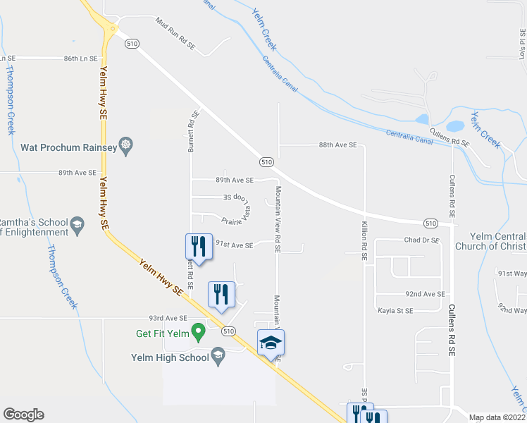 map of restaurants, bars, coffee shops, grocery stores, and more near 14951 Mountain View Court Southeast in Yelm
