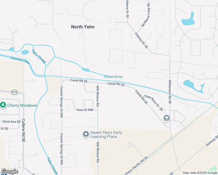 map of restaurants, bars, coffee shops, grocery stores, and more near 8835 Canal Road Northwest in Yelm