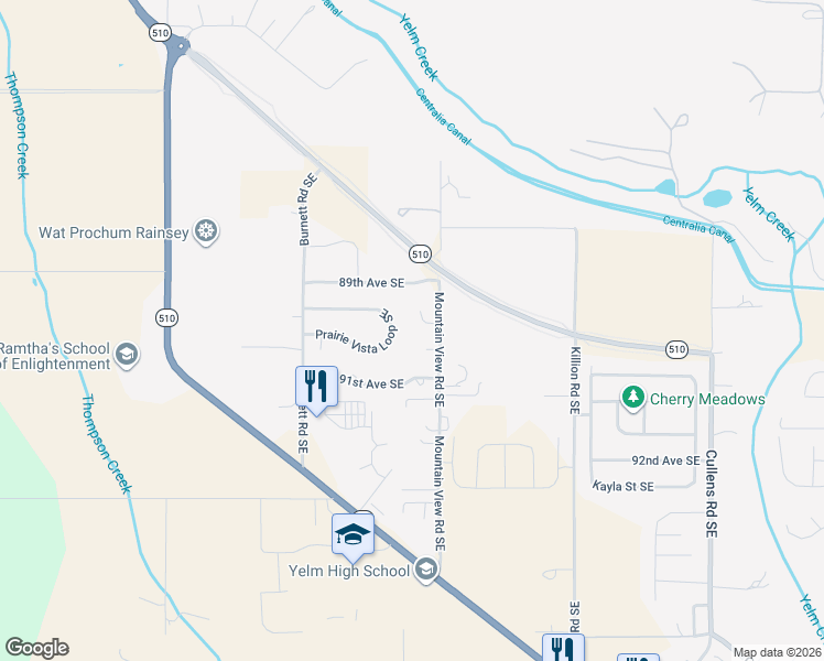 map of restaurants, bars, coffee shops, grocery stores, and more near 14927 Mountain View Court Southeast in Yelm