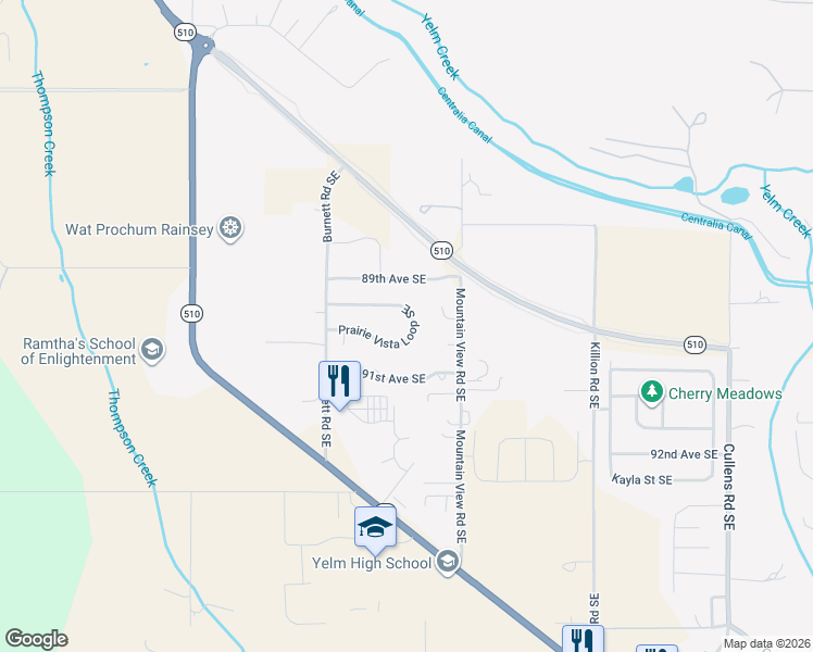 map of restaurants, bars, coffee shops, grocery stores, and more near 14932 Prairie Vista Loop Southeast in Yelm