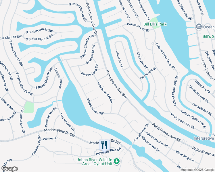 map of restaurants, bars, coffee shops, grocery stores, and more near 833 Fir Court Southwest in Ocean Shores