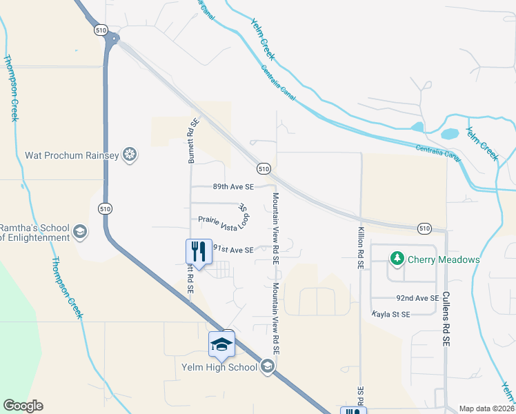 map of restaurants, bars, coffee shops, grocery stores, and more near 14927 Mountain View Court Southeast in Yelm
