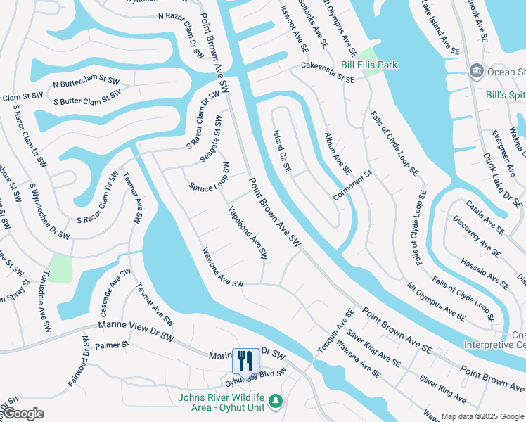 map of restaurants, bars, coffee shops, grocery stores, and more near 833 Fir Court Southwest in Ocean Shores