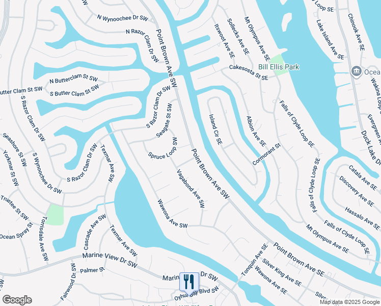 map of restaurants, bars, coffee shops, grocery stores, and more near 791 Point Brown Avenue Southwest in Ocean Shores
