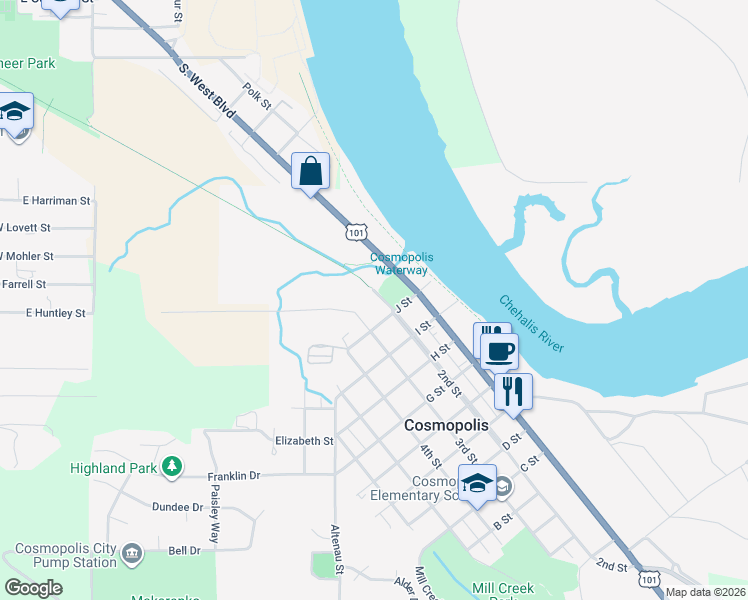map of restaurants, bars, coffee shops, grocery stores, and more near 608 2nd Street in Aberdeen