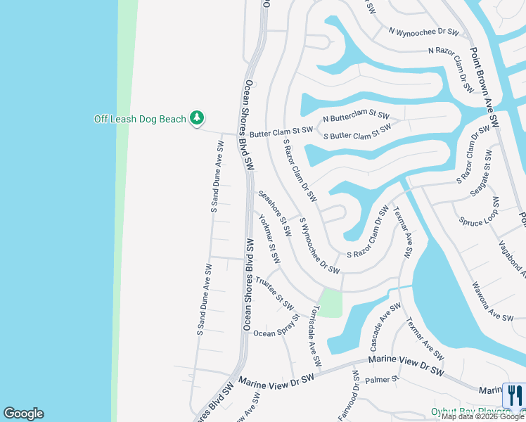 map of restaurants, bars, coffee shops, grocery stores, and more near 800 Ocean Shores Boulevard Northwest in Ocean Shores