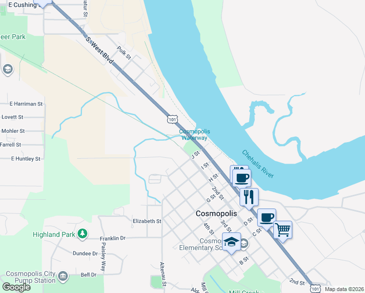 map of restaurants, bars, coffee shops, grocery stores, and more near 608 2nd Street in Aberdeen
