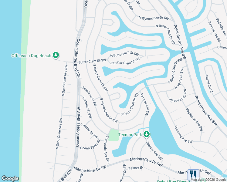 map of restaurants, bars, coffee shops, grocery stores, and more near 359 South Razor Clam Drive Southwest in Ocean Shores