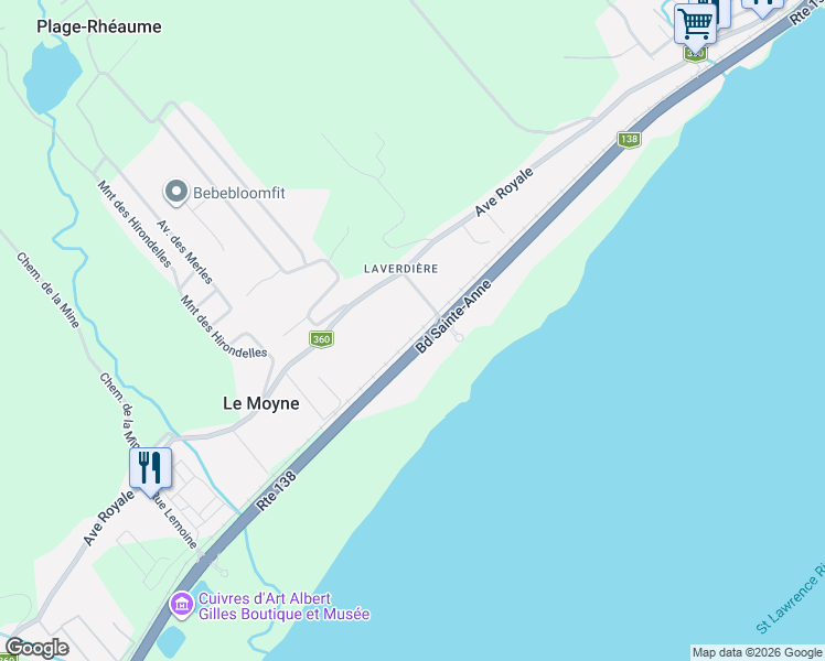 map of restaurants, bars, coffee shops, grocery stores, and more near 1015 Route de Saint-Achillée in Château-Richer