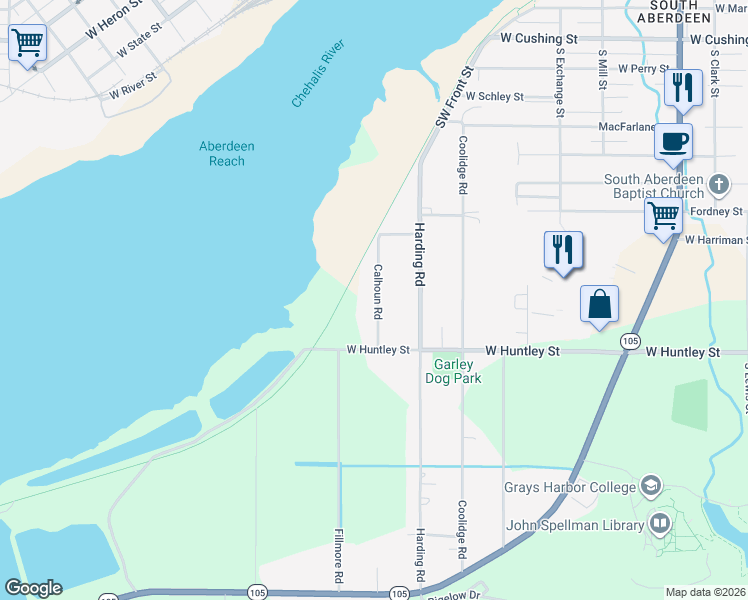 map of restaurants, bars, coffee shops, grocery stores, and more near 1009 Calhoun in Cosmopolis