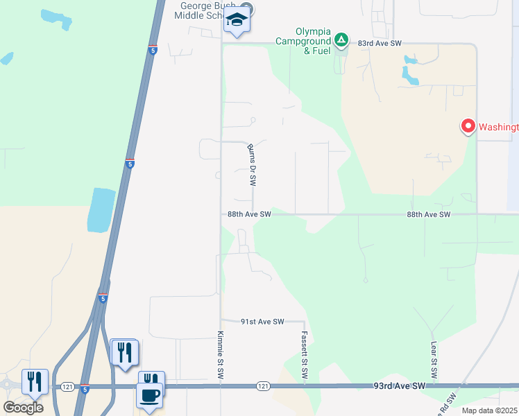 map of restaurants, bars, coffee shops, grocery stores, and more near 8746 Burns Drive Southwest in Olympia