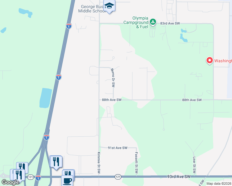 map of restaurants, bars, coffee shops, grocery stores, and more near 8746 Burns Drive Southwest in Olympia