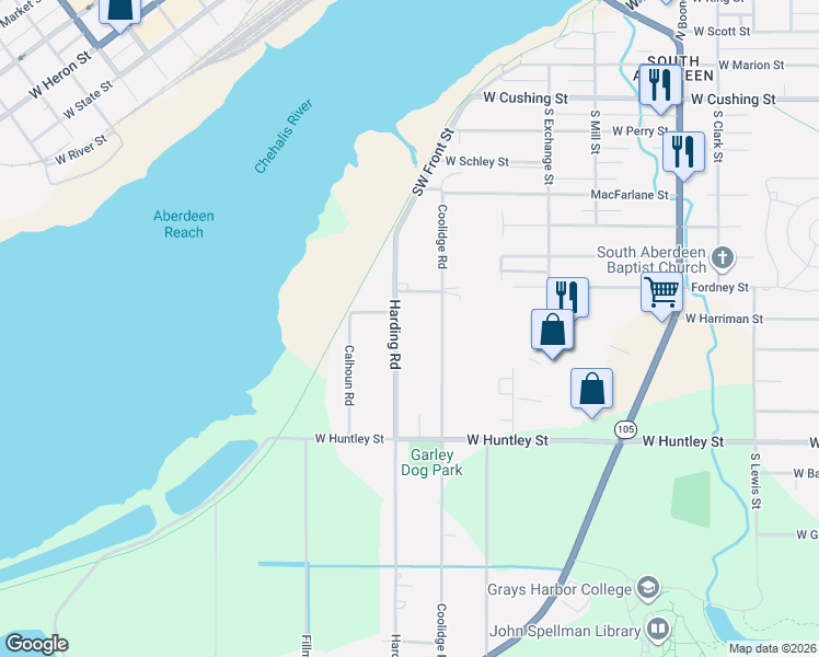map of restaurants, bars, coffee shops, grocery stores, and more near 822 Harding Road in Aberdeen
