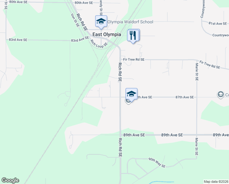 map of restaurants, bars, coffee shops, grocery stores, and more near 4038 87th Avenue Southeast in Olympia