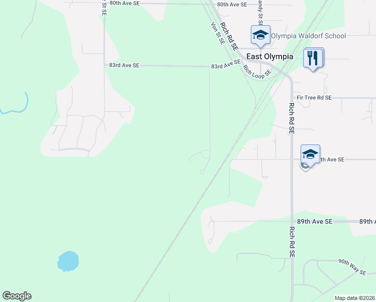 map of restaurants, bars, coffee shops, grocery stores, and more near 8623 Defiance Street Southeast in Olympia