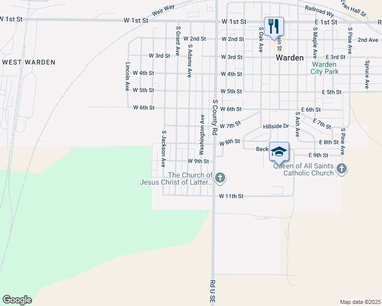 map of restaurants, bars, coffee shops, grocery stores, and more near 808 South Adams Avenue in Warden