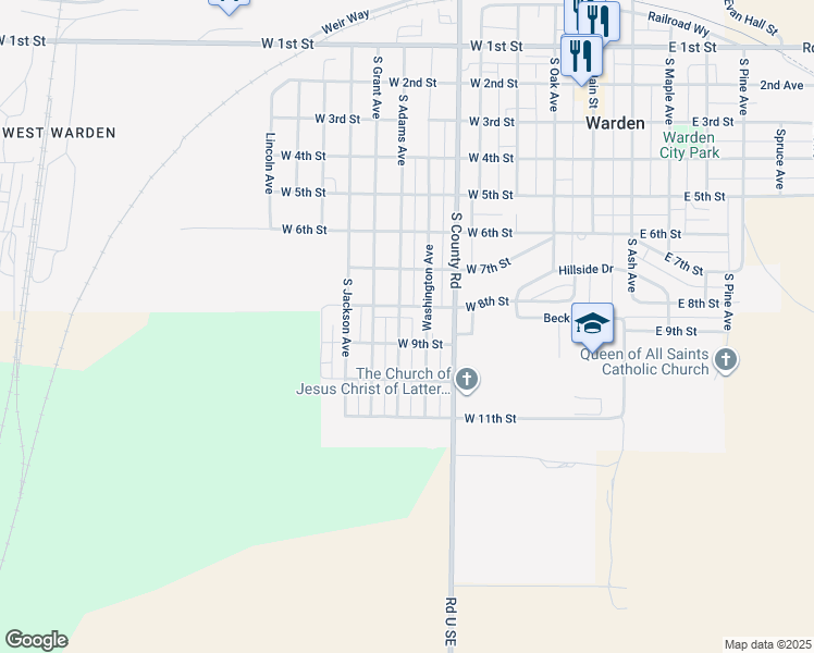 map of restaurants, bars, coffee shops, grocery stores, and more near 808 South Adams Avenue in Warden
