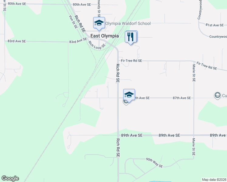 map of restaurants, bars, coffee shops, grocery stores, and more near 4038 87th Avenue Southeast in Olympia