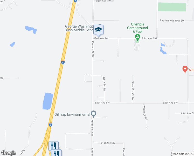 map of restaurants, bars, coffee shops, grocery stores, and more near 8615 Burns Drive Southwest in Olympia
