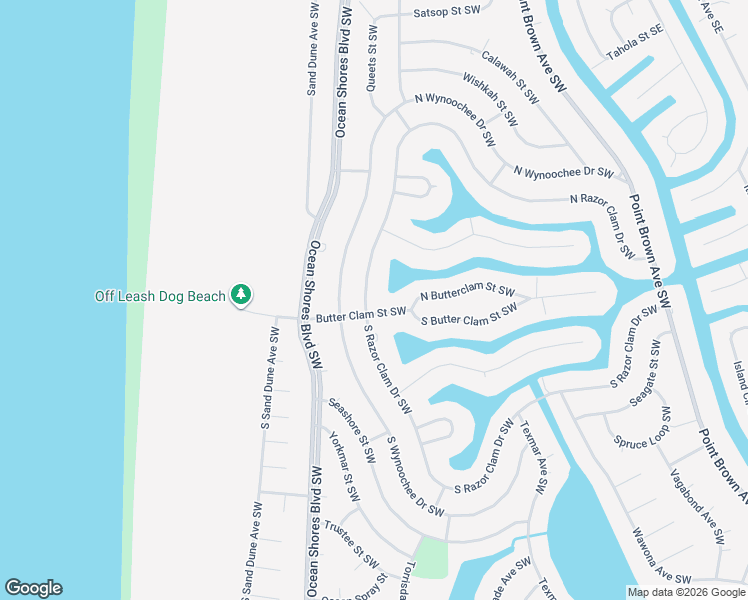 map of restaurants, bars, coffee shops, grocery stores, and more near 385 North Razor Clam Drive Southwest in Ocean Shores