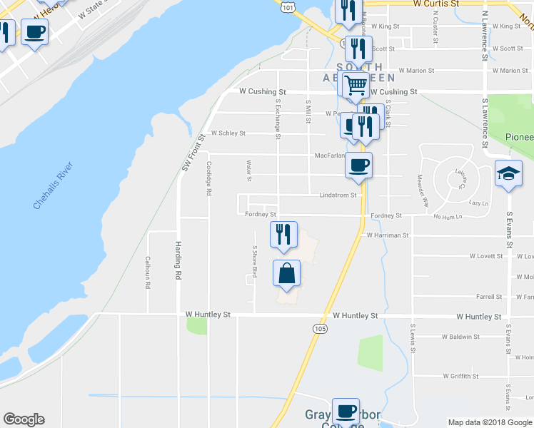 map of restaurants, bars, coffee shops, grocery stores, and more near 1116 Fordney Street in Aberdeen