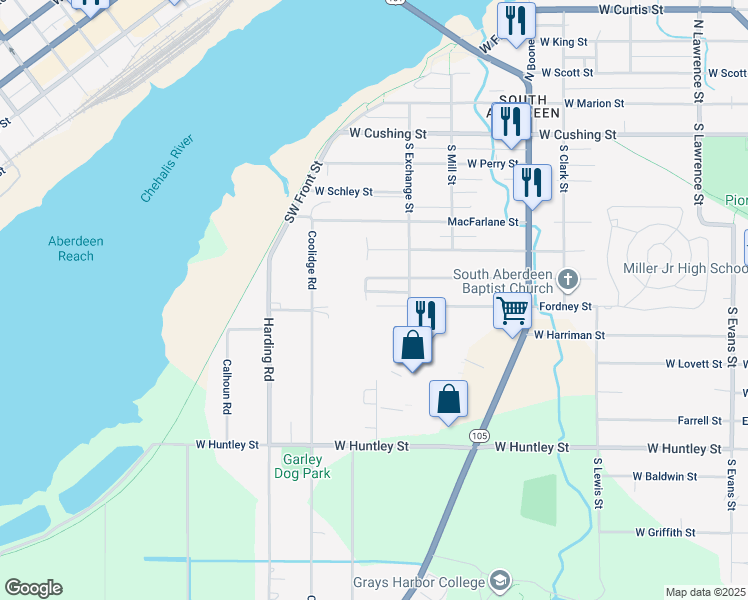 map of restaurants, bars, coffee shops, grocery stores, and more near 1113 Lindstrom Street in Aberdeen